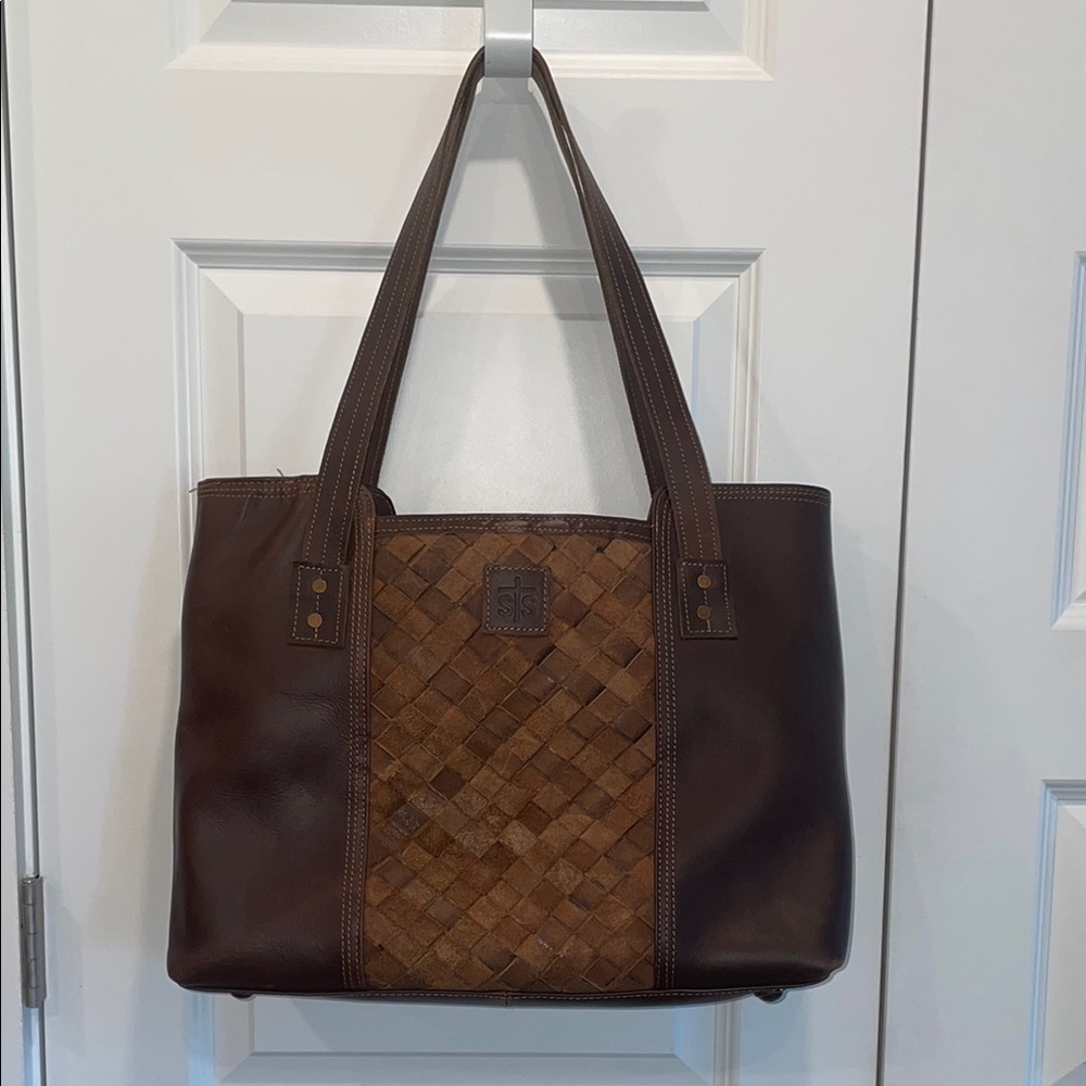 STS Brown Woven Leather Tote Bag